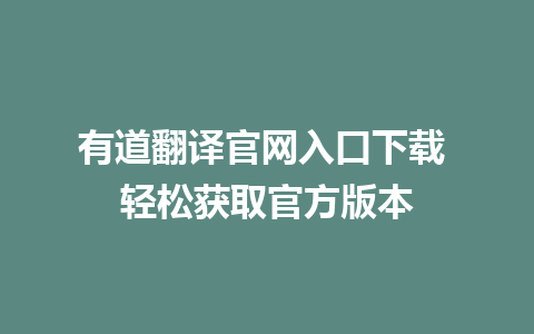 有道翻译官网入口下载 轻松获取官方版本