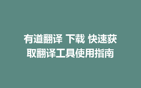 有道翻译 下载 快速获取翻译工具使用指南