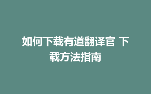 如何下载有道翻译官 下载方法指南