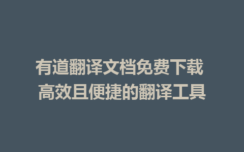 有道翻译文档免费下载 高效且便捷的翻译工具