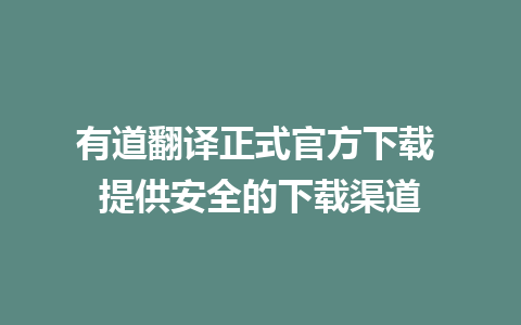 有道翻译正式官方下载 提供安全的下载渠道