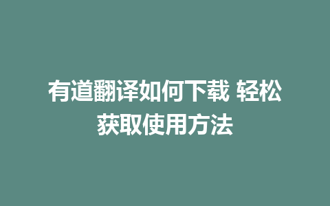 有道翻译如何下载 轻松获取使用方法