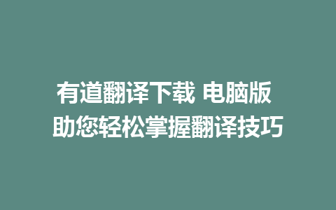 有道翻译下载 电脑版 助您轻松掌握翻译技巧