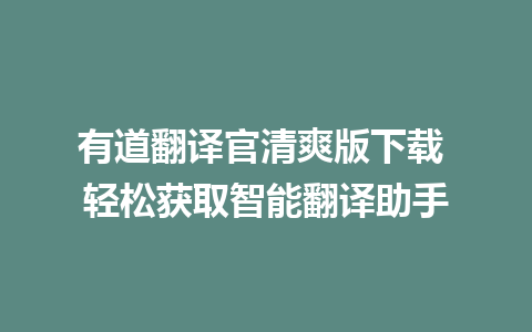 有道翻译官清爽版下载 轻松获取智能翻译助手