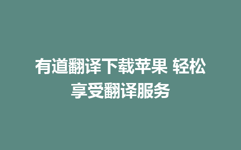 有道翻译下载苹果 轻松享受翻译服务