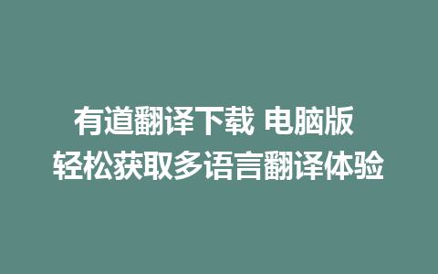 有道翻译下载 电脑版 轻松获取多语言翻译体验