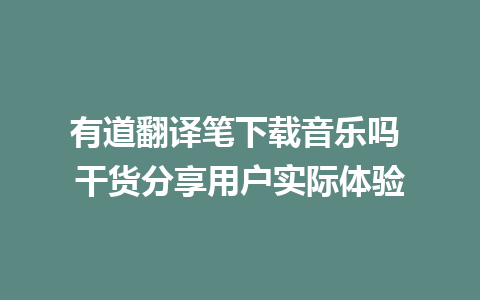 有道翻译笔下载音乐吗 干货分享用户实际体验