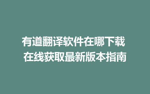 有道翻译软件在哪下载 在线获取最新版本指南