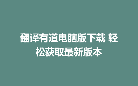 翻译有道电脑版下载 轻松获取最新版本