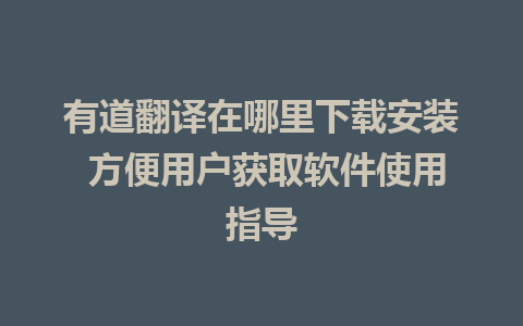 有道翻译在哪里下载安装 方便用户获取软件使用指导