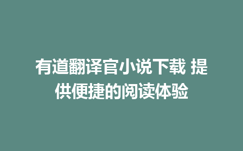 有道翻译官小说下载 提供便捷的阅读体验