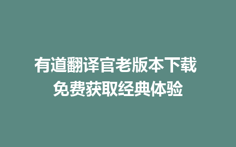 有道翻译官老版本下载 免费获取经典体验