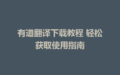 有道翻译下载教程 轻松获取使用指南