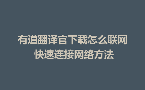 有道翻译官下载怎么联网 快速连接网络方法