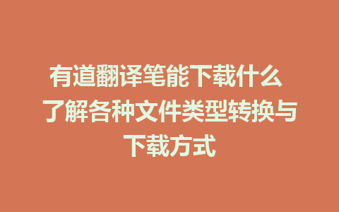 有道翻译笔能下载什么 了解各种文件类型转换与下载方式