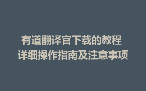 有道翻译官下载的教程 详细操作指南及注意事项