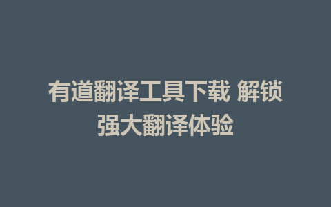 有道翻译工具下载 解锁强大翻译体验