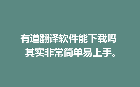 有道翻译软件能下载吗 其实非常简单易上手。