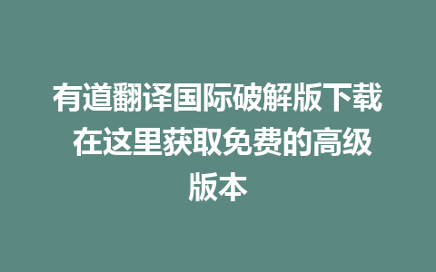 有道翻译国际破解版下载 在这里获取免费的高级版本