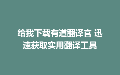 给我下载有道翻译官 迅速获取实用翻译工具