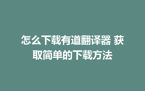 怎么下载有道翻译器 获取简单的下载方法