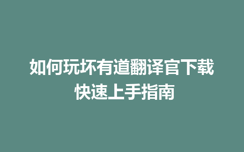 如何玩坏有道翻译官下载 快速上手指南