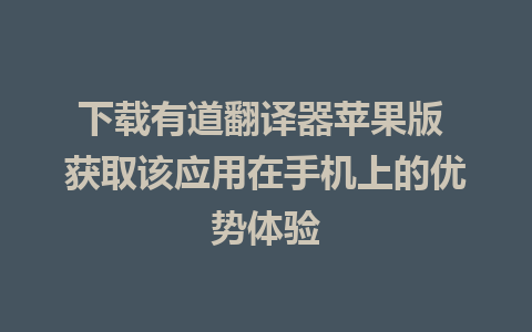 下载有道翻译器苹果版 获取该应用在手机上的优势体验