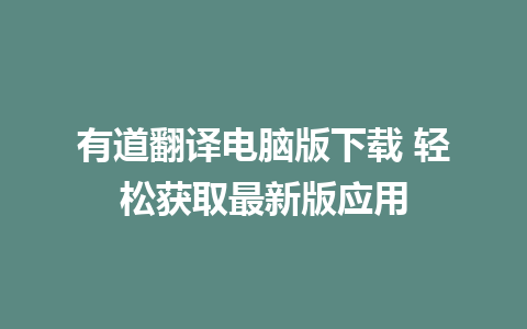 有道翻译电脑版下载 轻松获取最新版应用